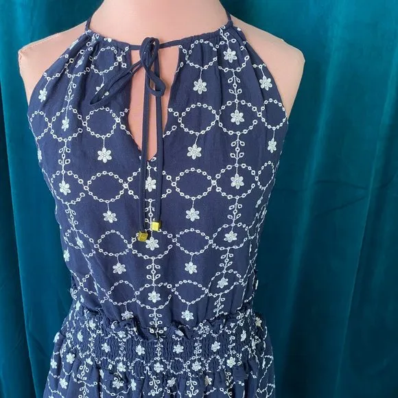 Michael Michael Kors Embroidered Floral Mini Dress Blue