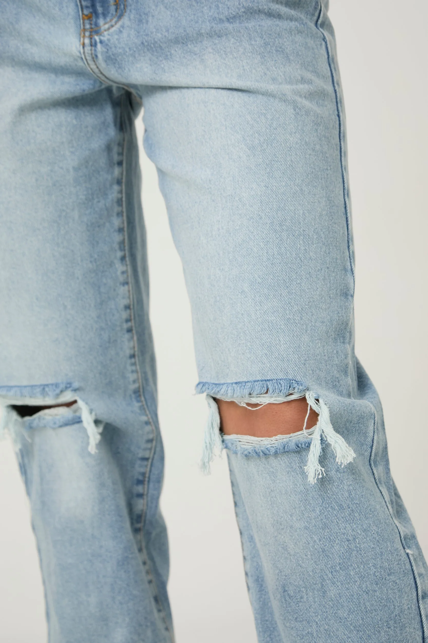 Mid Wash Denim Distressed Knee Extra Long Jeans - Ivelisse