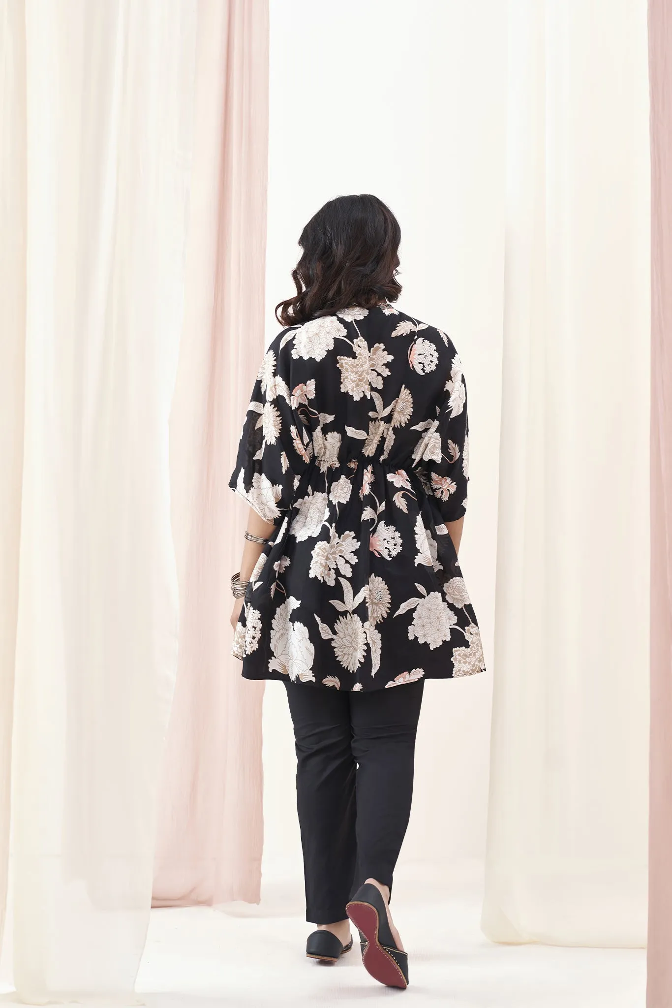 Midnight Black Co-ords with Printed Kaftan Style Top