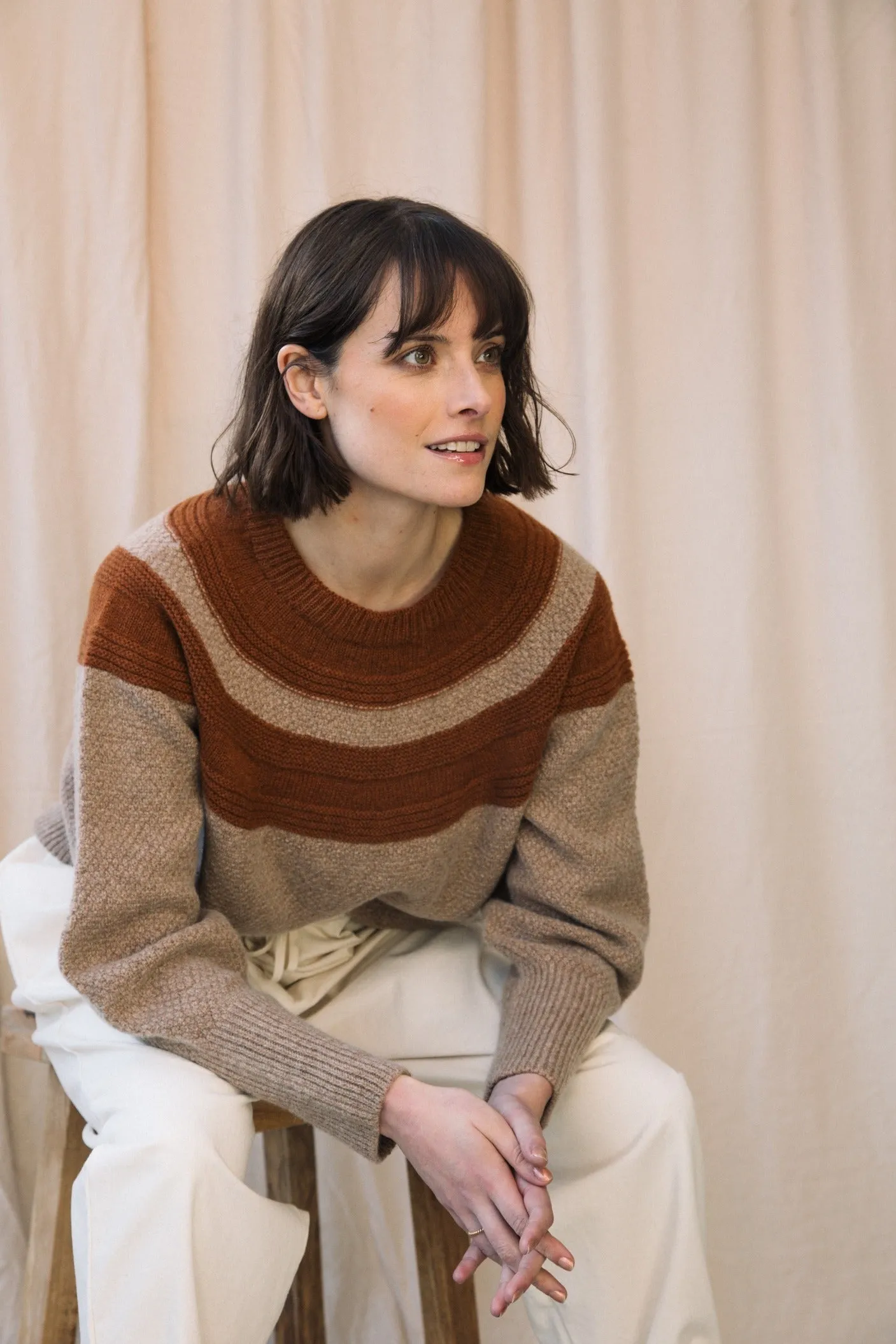 Minako Lambswool Jumper in Antelope and Oatmeal