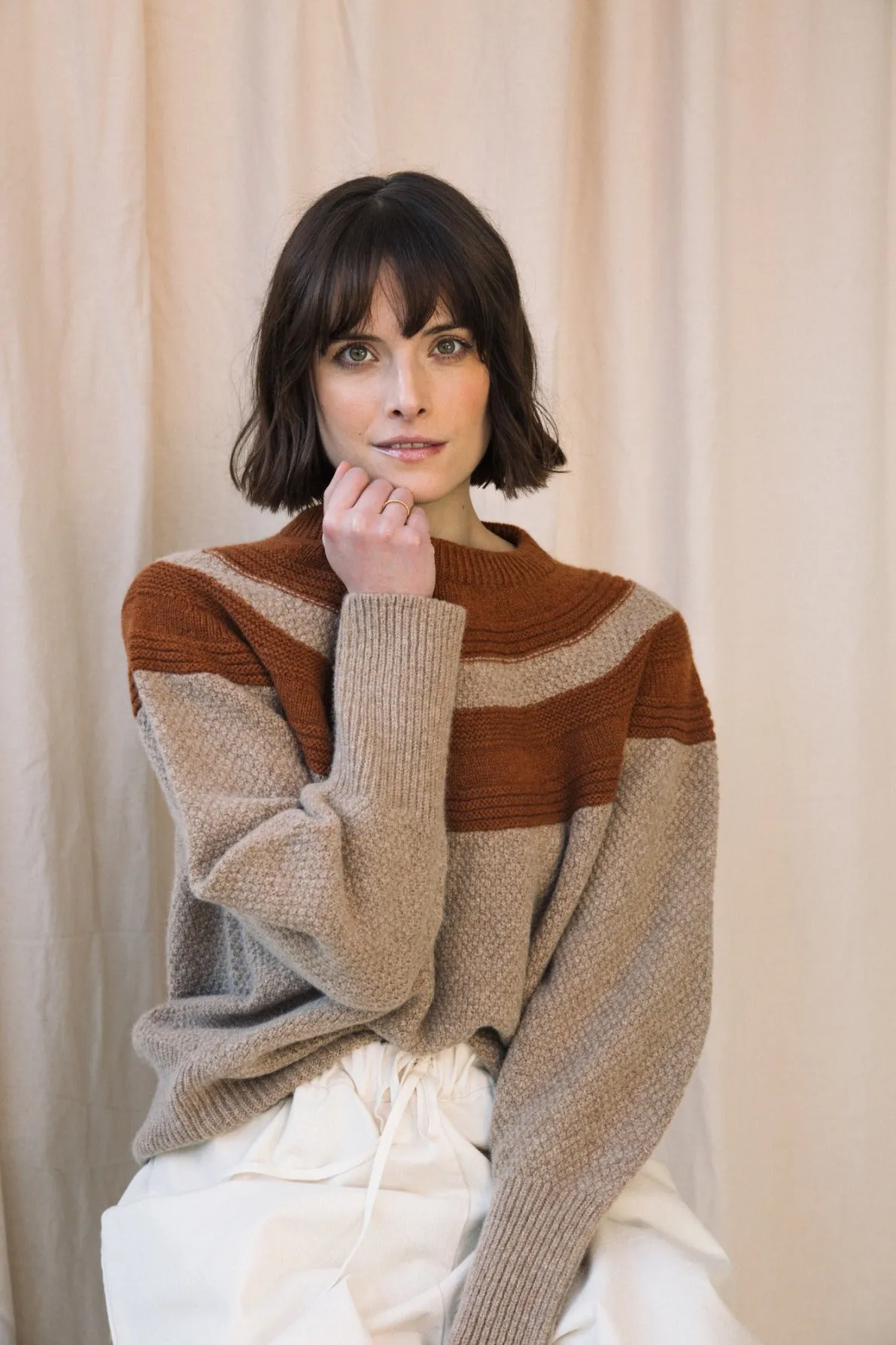 Minako Lambswool Jumper in Antelope and Oatmeal