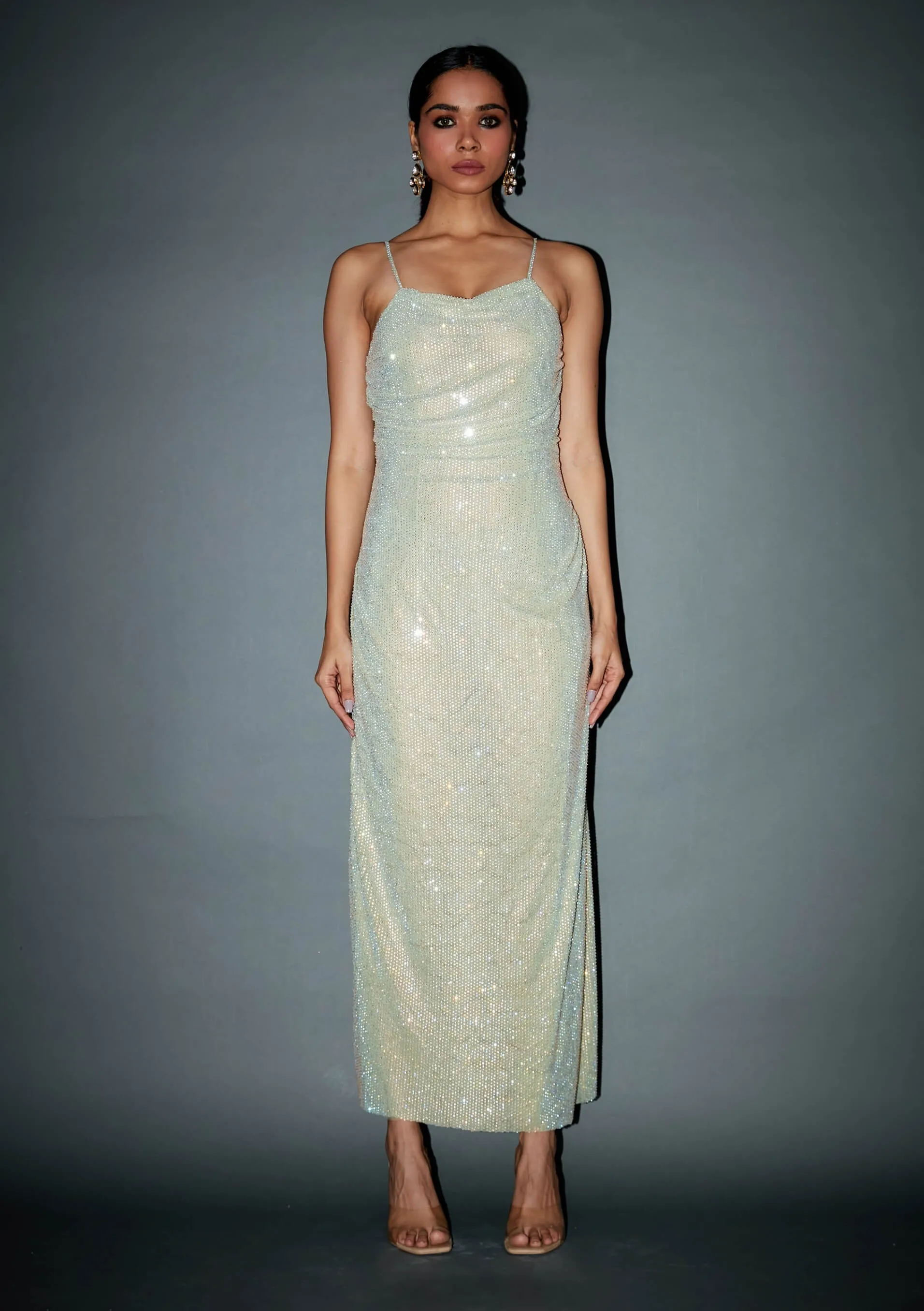 Mint green crystal embellished gown