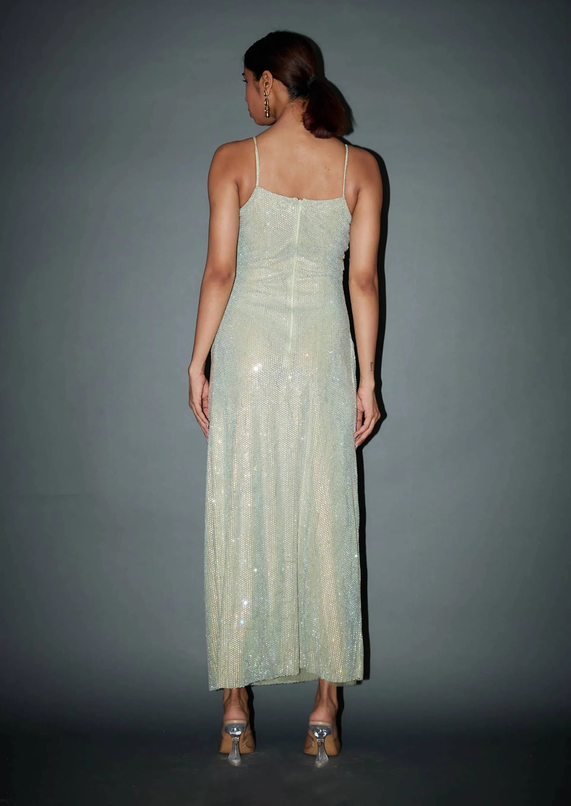 Mint green crystal embellished gown