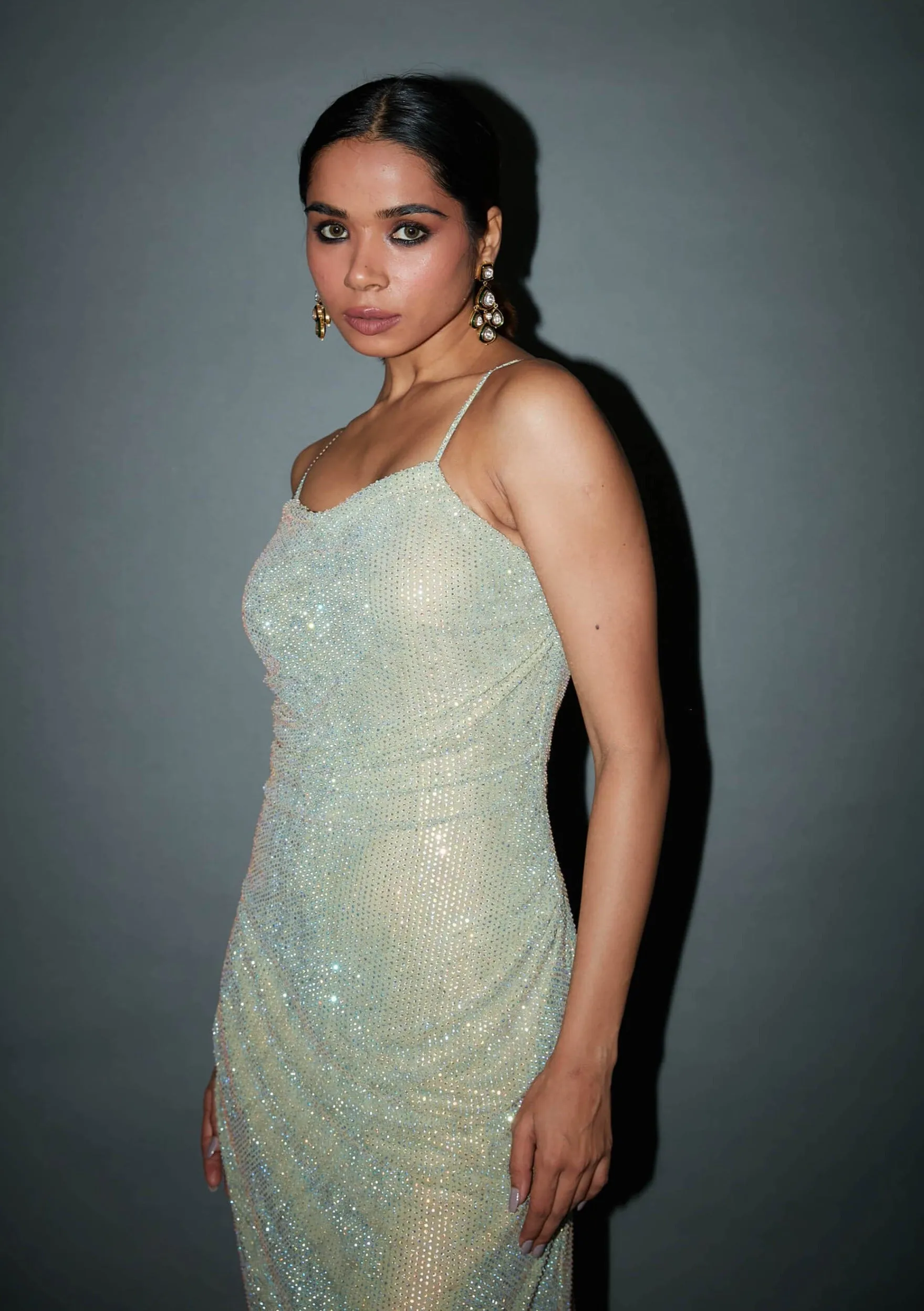 Mint green crystal embellished gown
