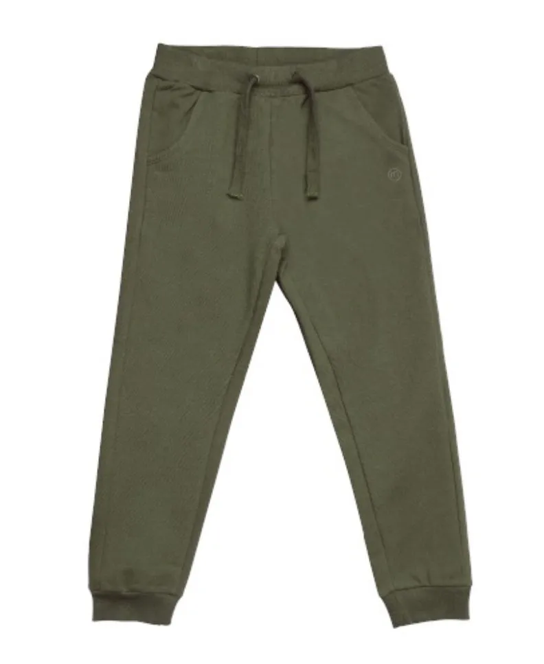 Minymo Olive Green Organic Cotton Sweat Pants: Sizes 2 to 12 Years