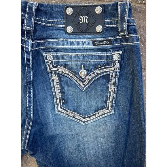 Miss Me mid rise y2k bootcut embellished jeans size 32x34.5&quot;