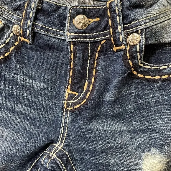 Miss Me Rhinestone‎ embroidered boot cut denim jeans, size 26.