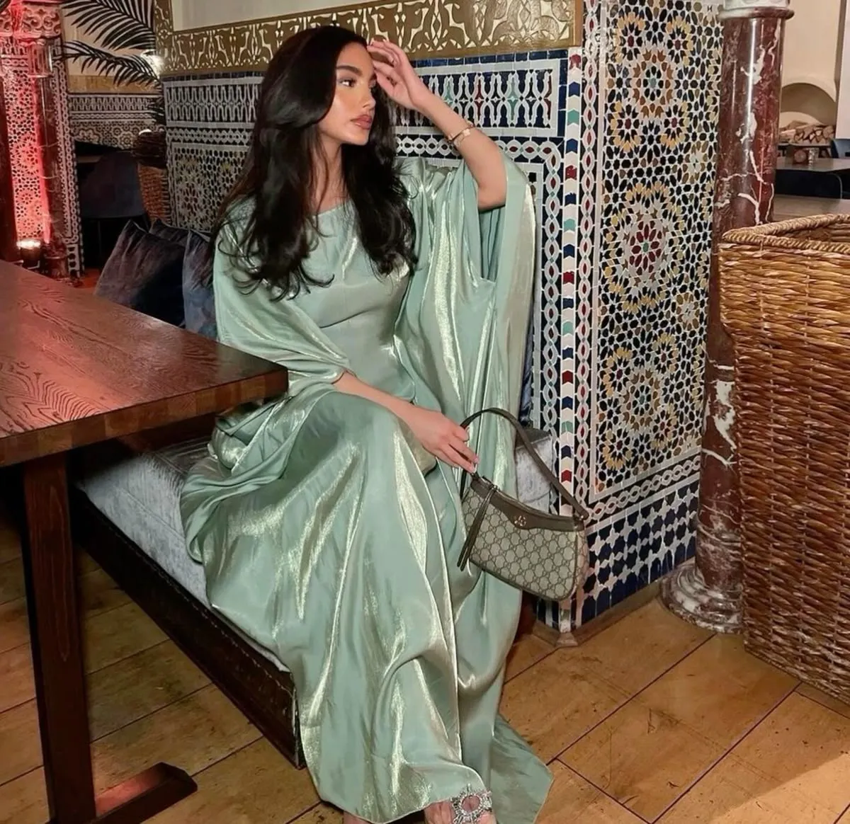 Modest Long Sleeves Sheath Long Formal Party Dress Muslim Abaya Dress, DP4998