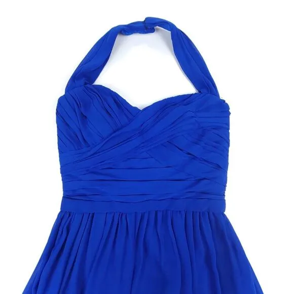 MONIQUE LHUILLIER Chiffon Halter Bridesmaid Gown Maxi Dress Royal Blue Womens 4