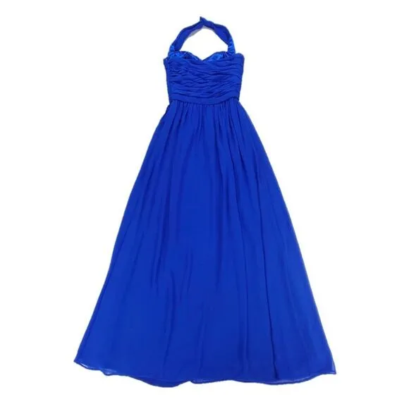 MONIQUE LHUILLIER Chiffon Halter Bridesmaid Gown Maxi Dress Royal Blue Womens 4