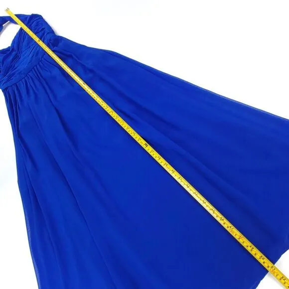 MONIQUE LHUILLIER Chiffon Halter Bridesmaid Gown Maxi Dress Royal Blue Womens 4