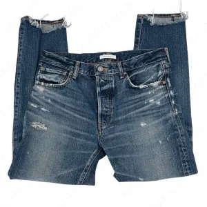 Moussy Denim Premium Distressed Mid Blue Jeans Rips Chewed Hems Style 010AAC11-2690 Size 29