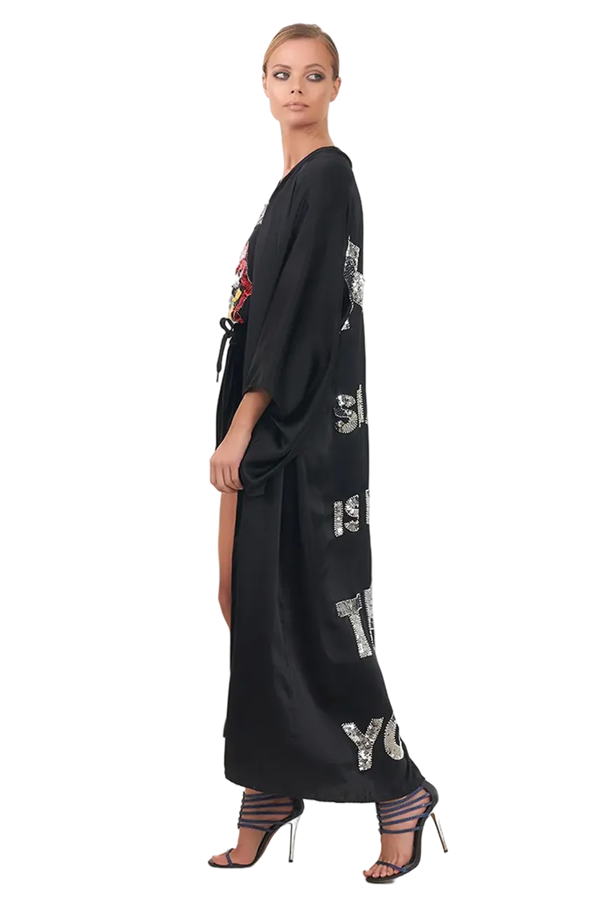 My Shaman Is Better Than Yours Silk Satin Long Kimono