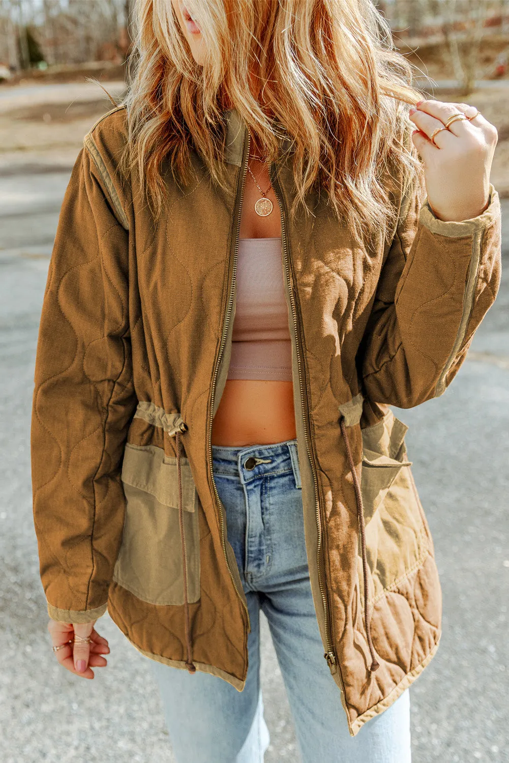 Myra Drawstring Waist Zip-Up Jacket