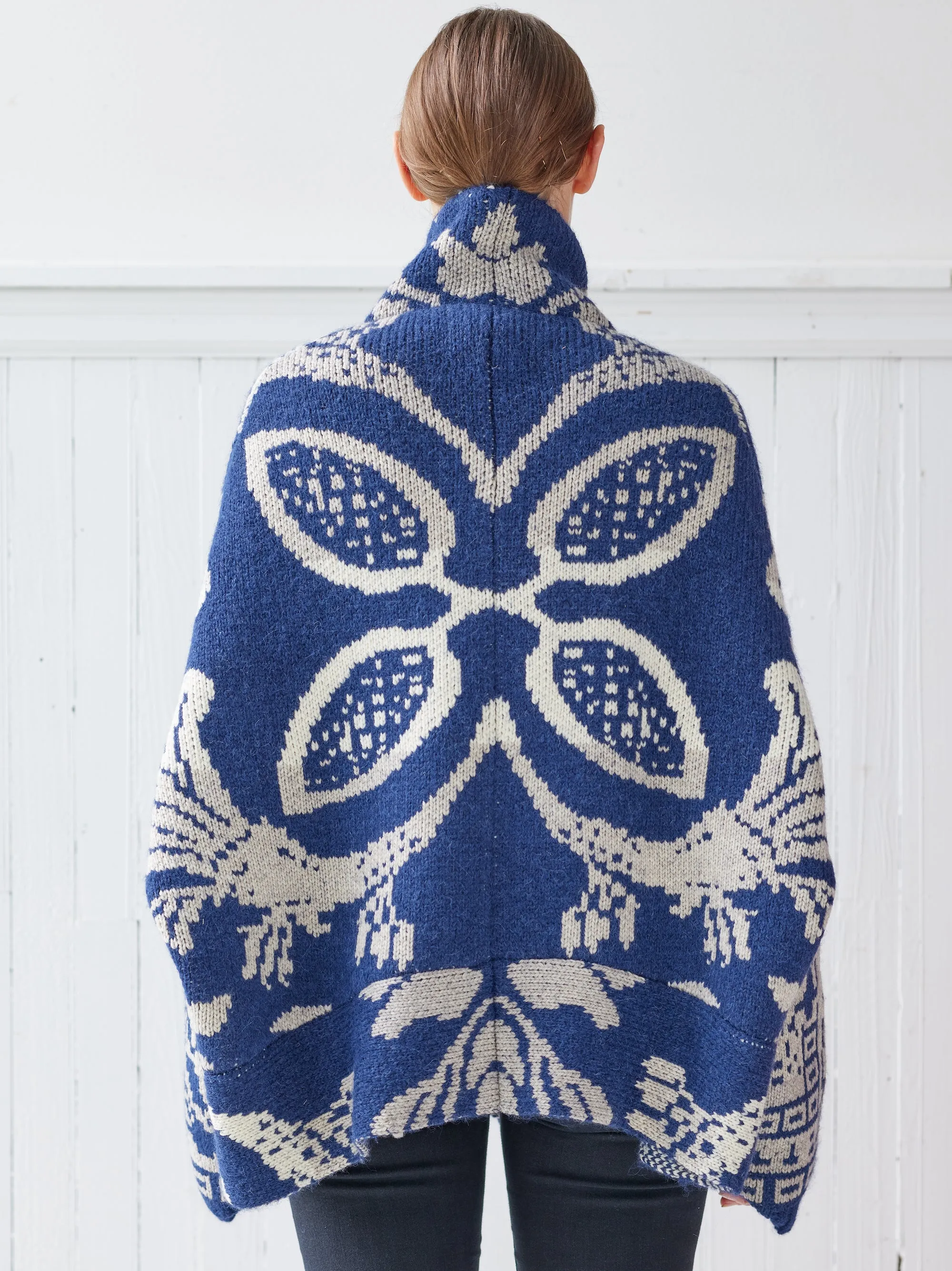 navy and off white coverlet cardigan