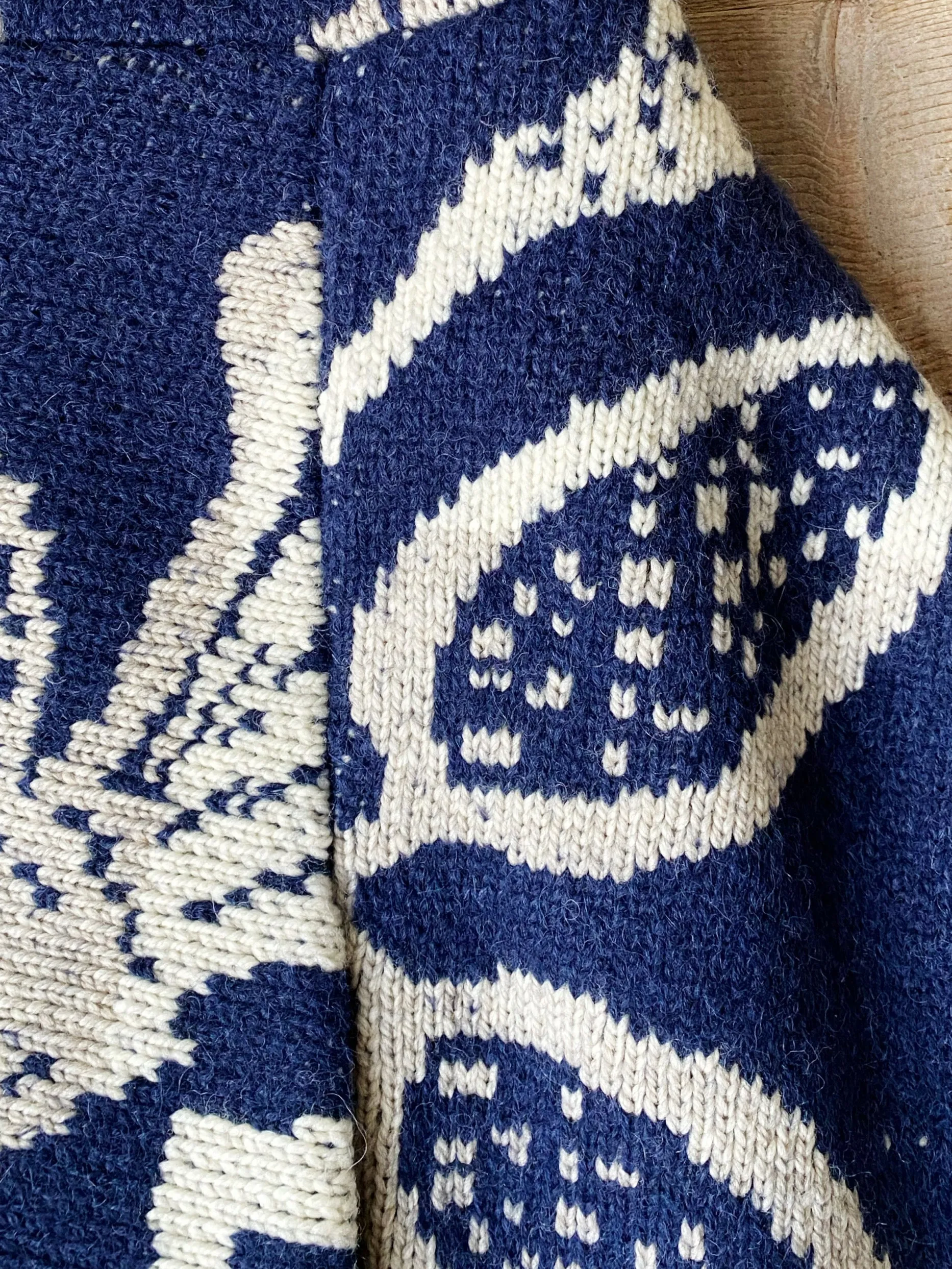 navy and off white coverlet cardigan