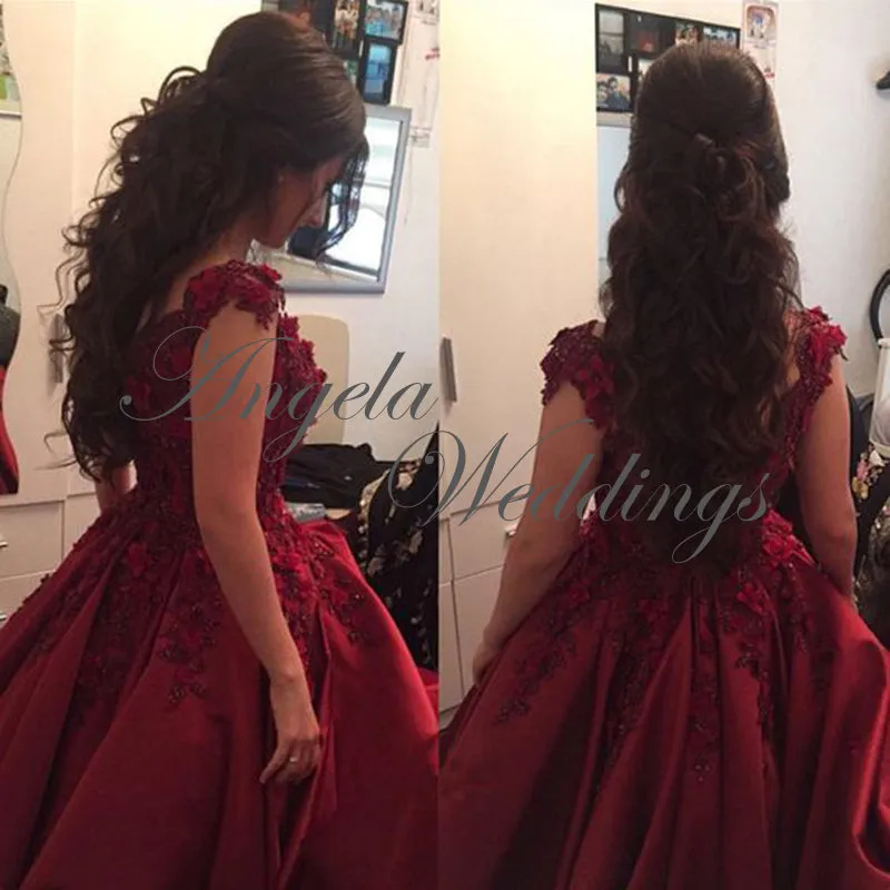 Navy Blue Satin Lace Ball Gown Prom Dresses with Flowers 2020 Collections
