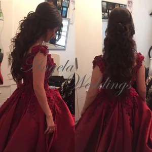 Navy Blue Satin Lace Ball Gown Prom Dresses with Flowers 2020 Collections