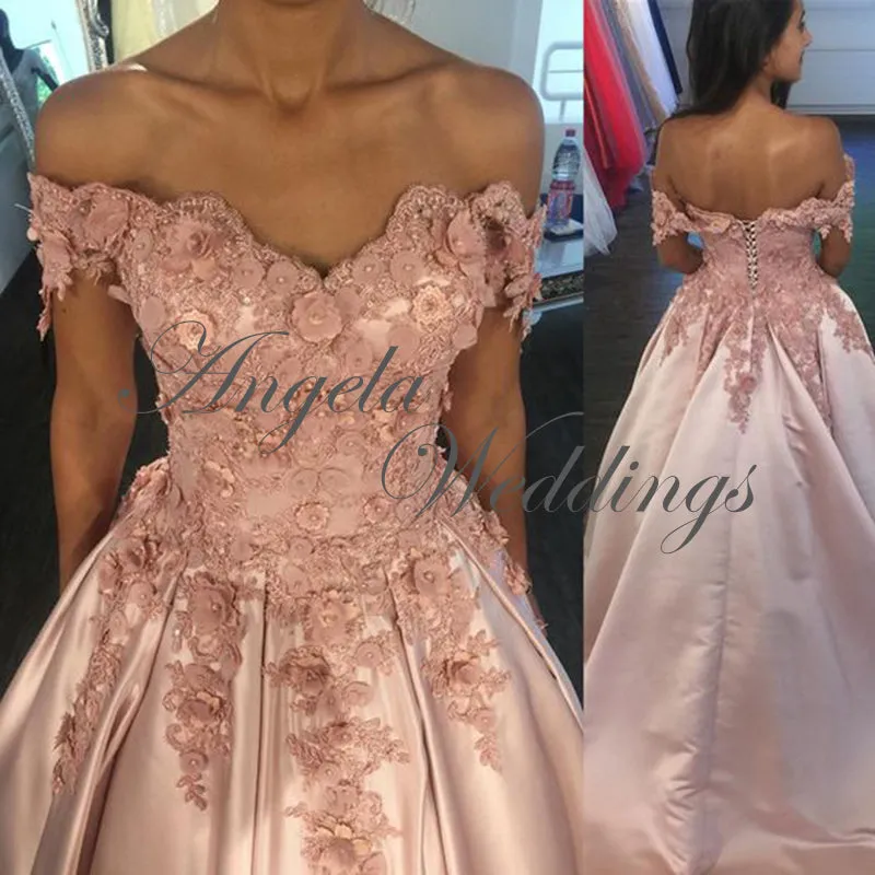 Navy Blue Satin Lace Ball Gown Prom Dresses with Flowers 2020 Collections
