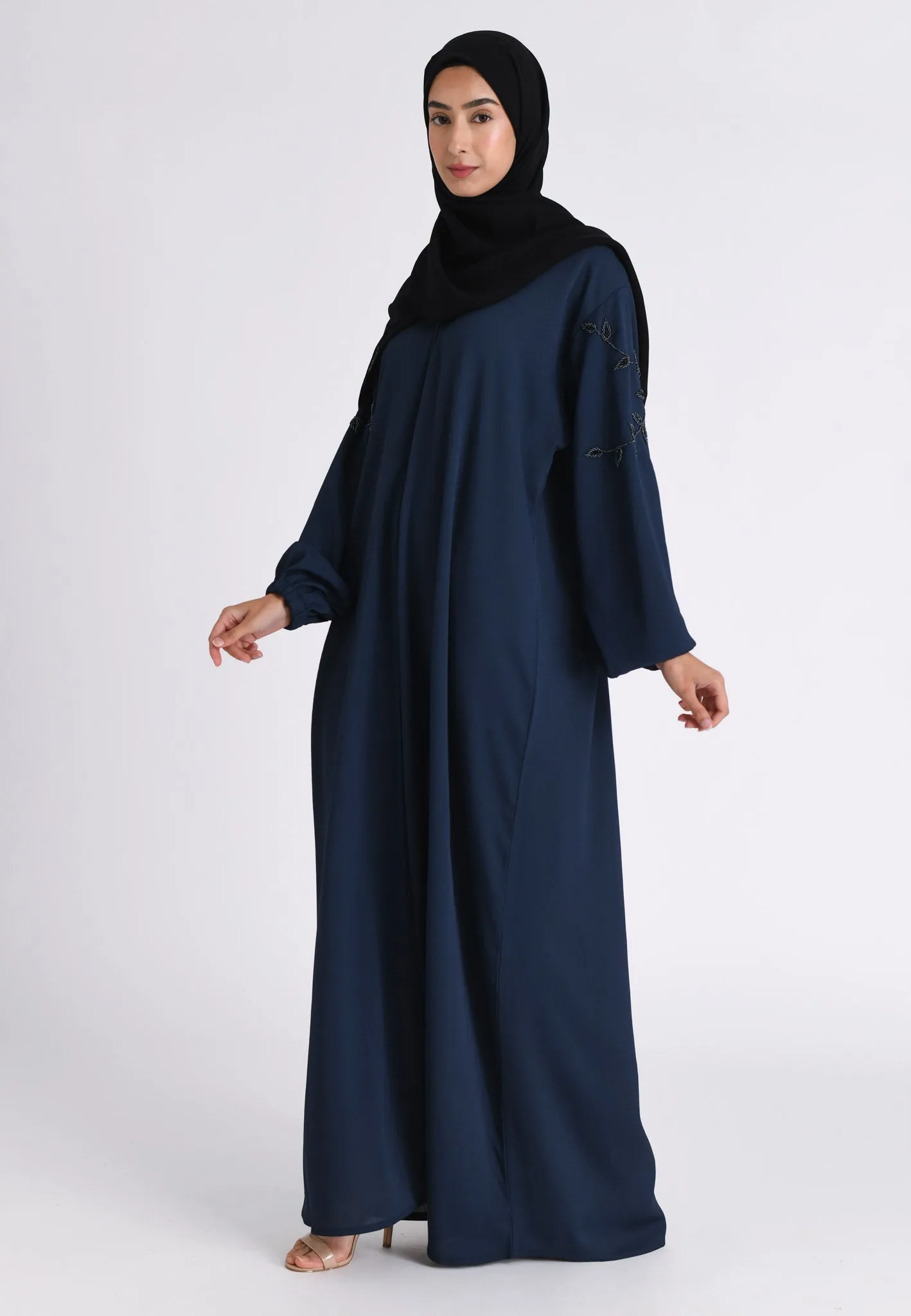 Navy Embellished Cuff Sleeves Abaya (Premium)
