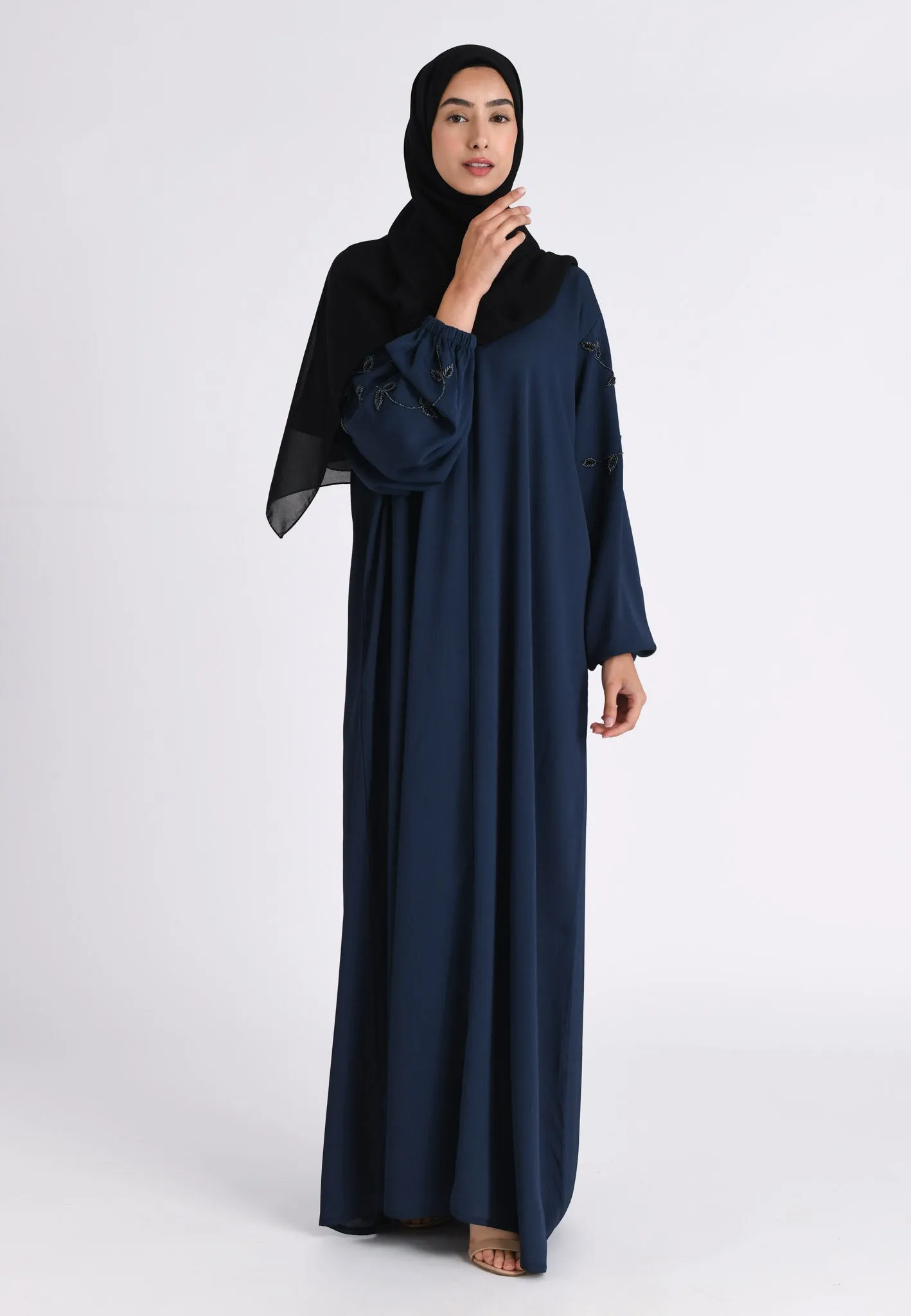 Navy Embellished Cuff Sleeves Abaya (Premium)