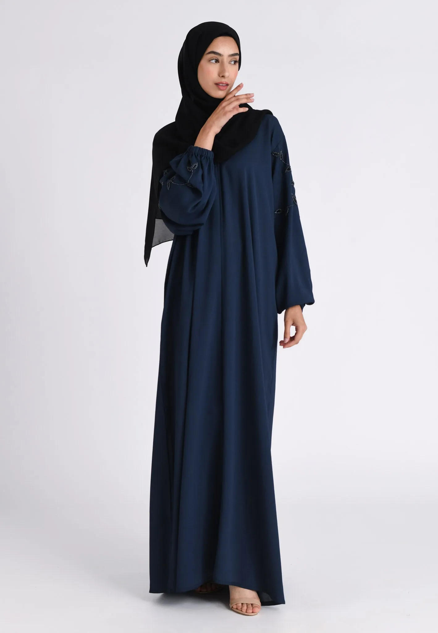 Navy Embellished Cuff Sleeves Abaya (Premium)