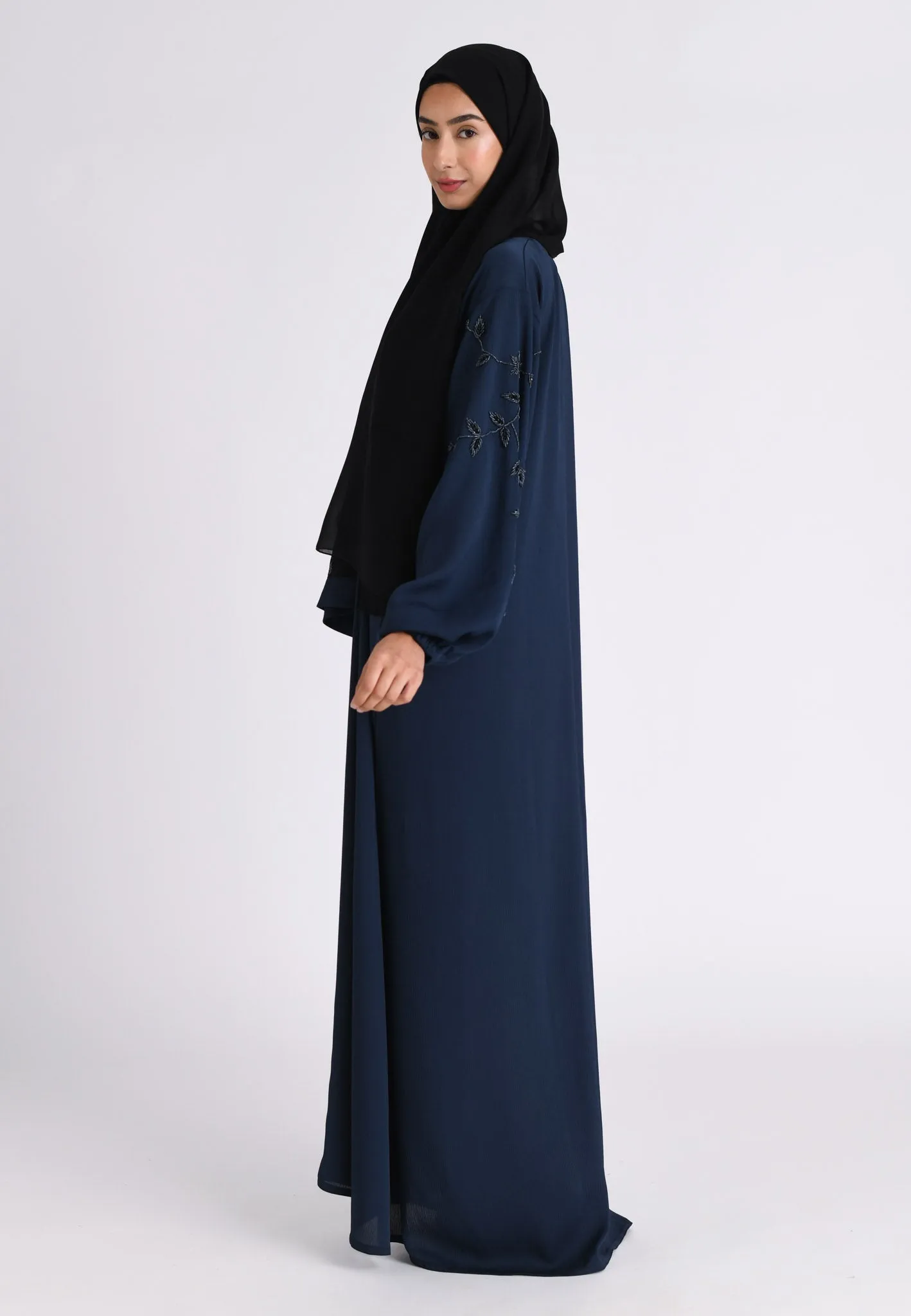 Navy Embellished Cuff Sleeves Abaya (Premium)