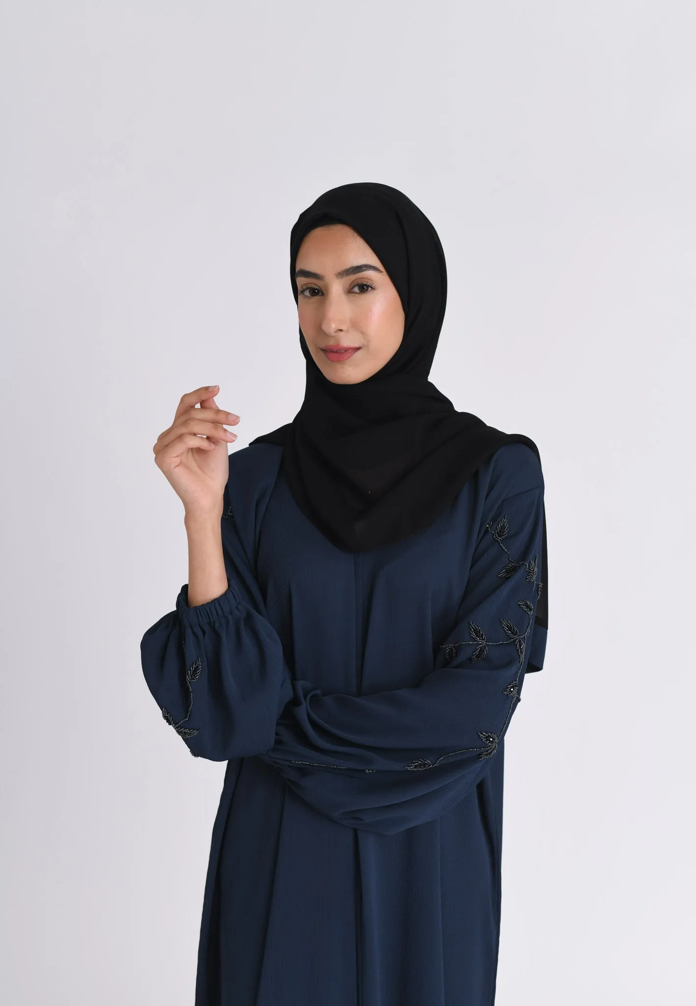 Navy Embellished Cuff Sleeves Abaya (Premium)