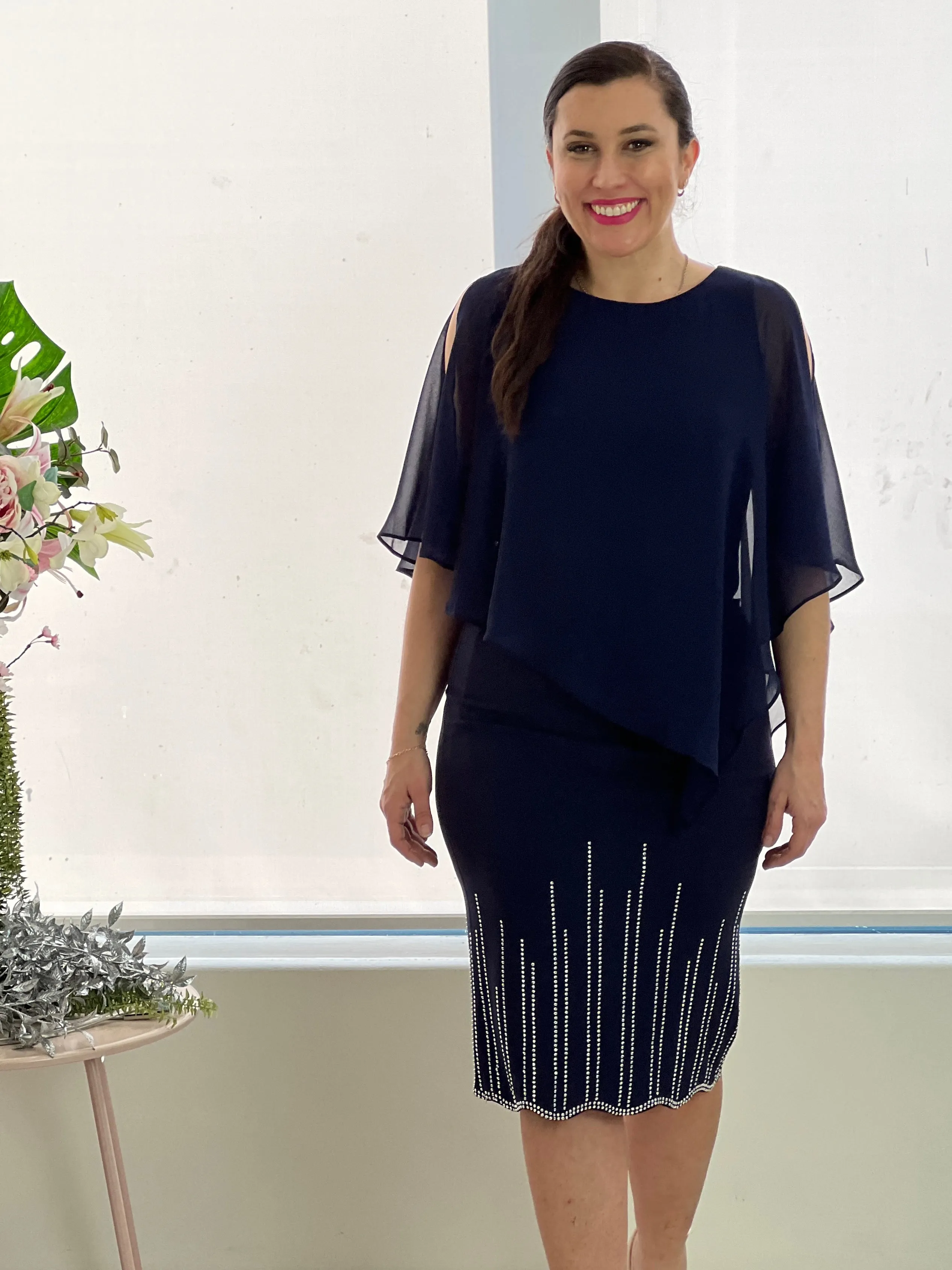 Nelly Navy Diamond Evening Dress