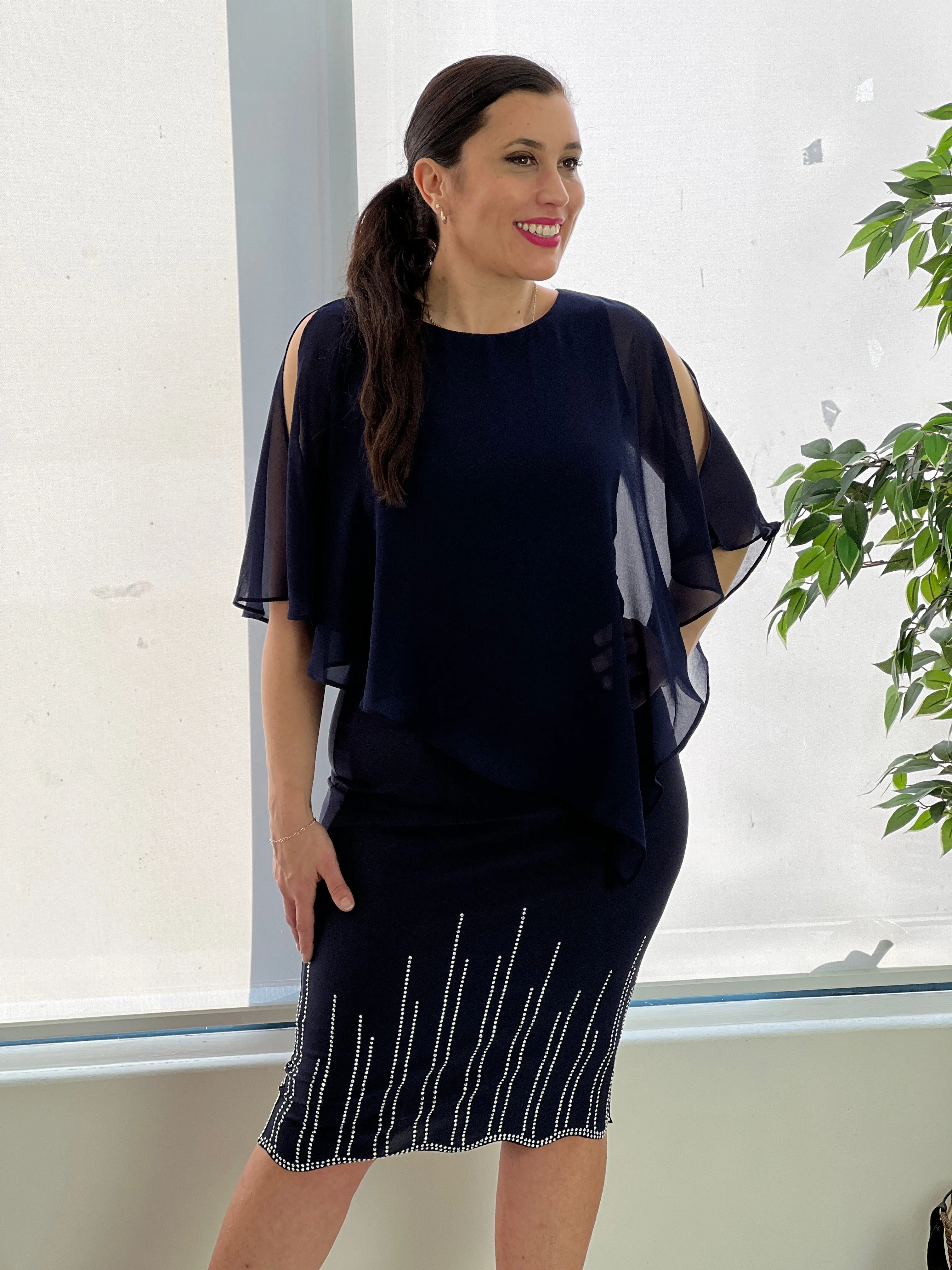 Nelly Navy Diamond Evening Dress