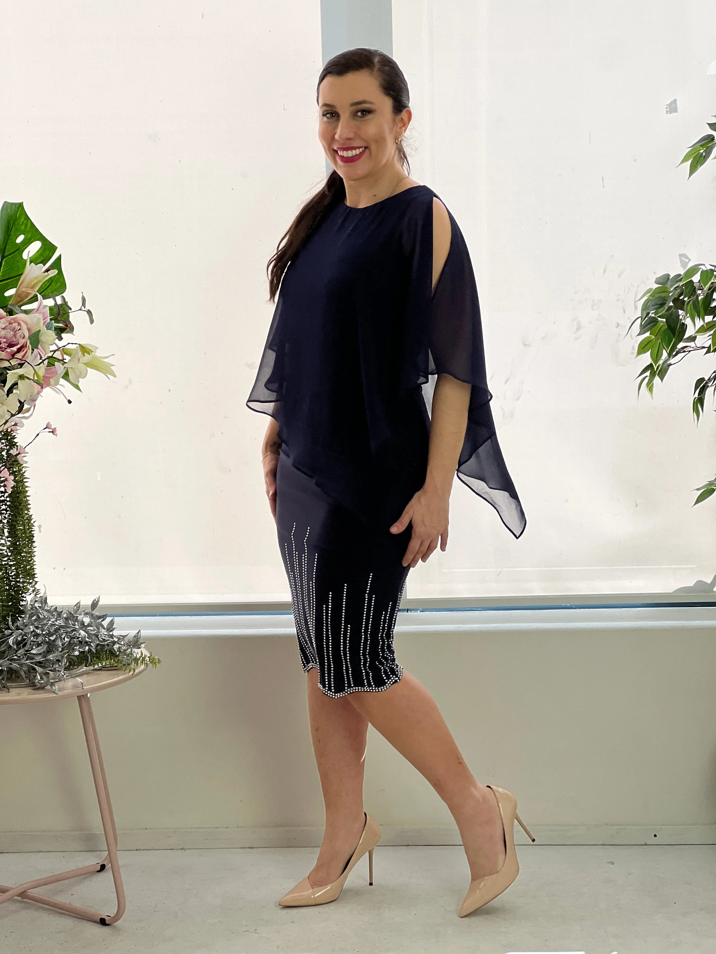 Nelly Navy Diamond Evening Dress