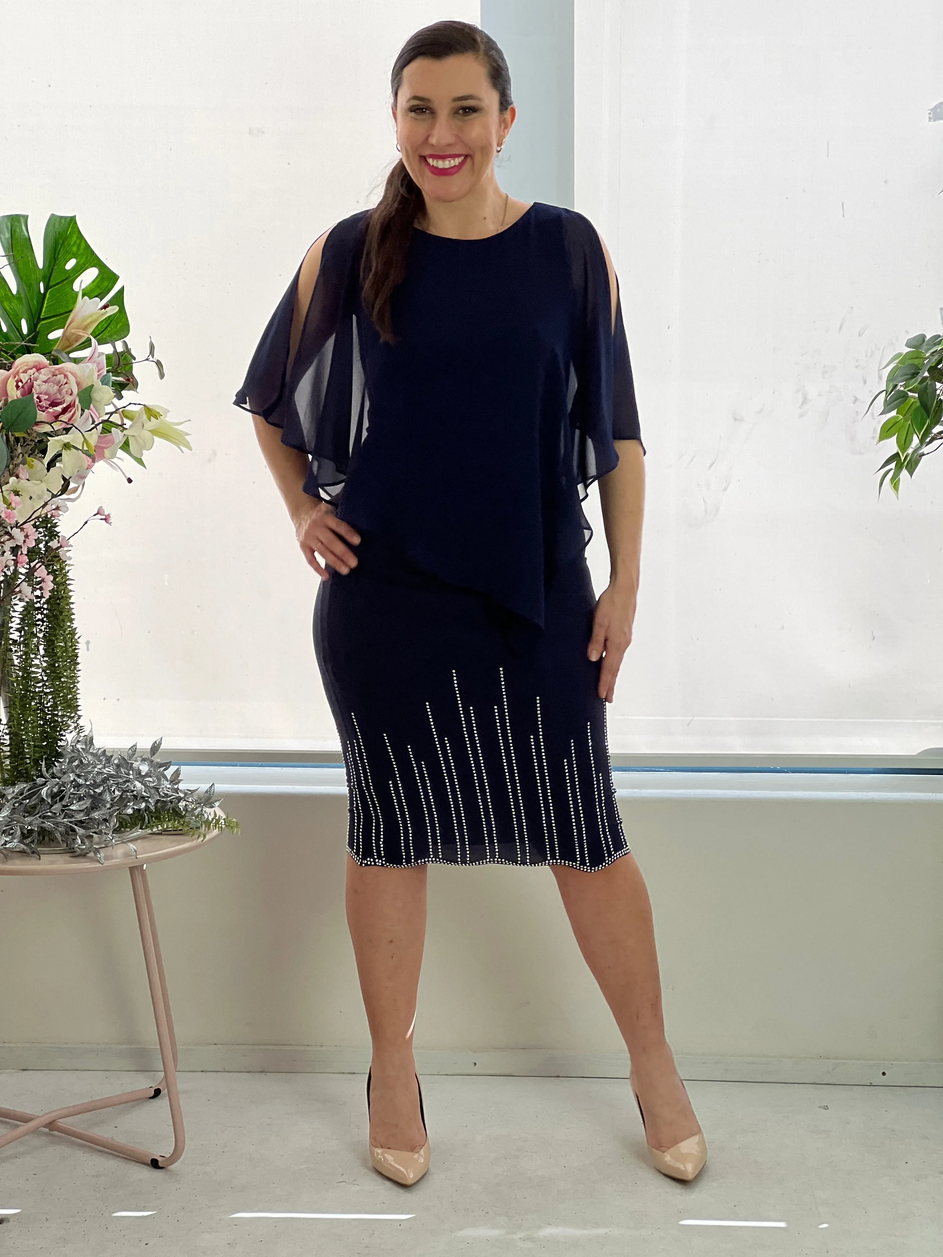 Nelly Navy Diamond Evening Dress