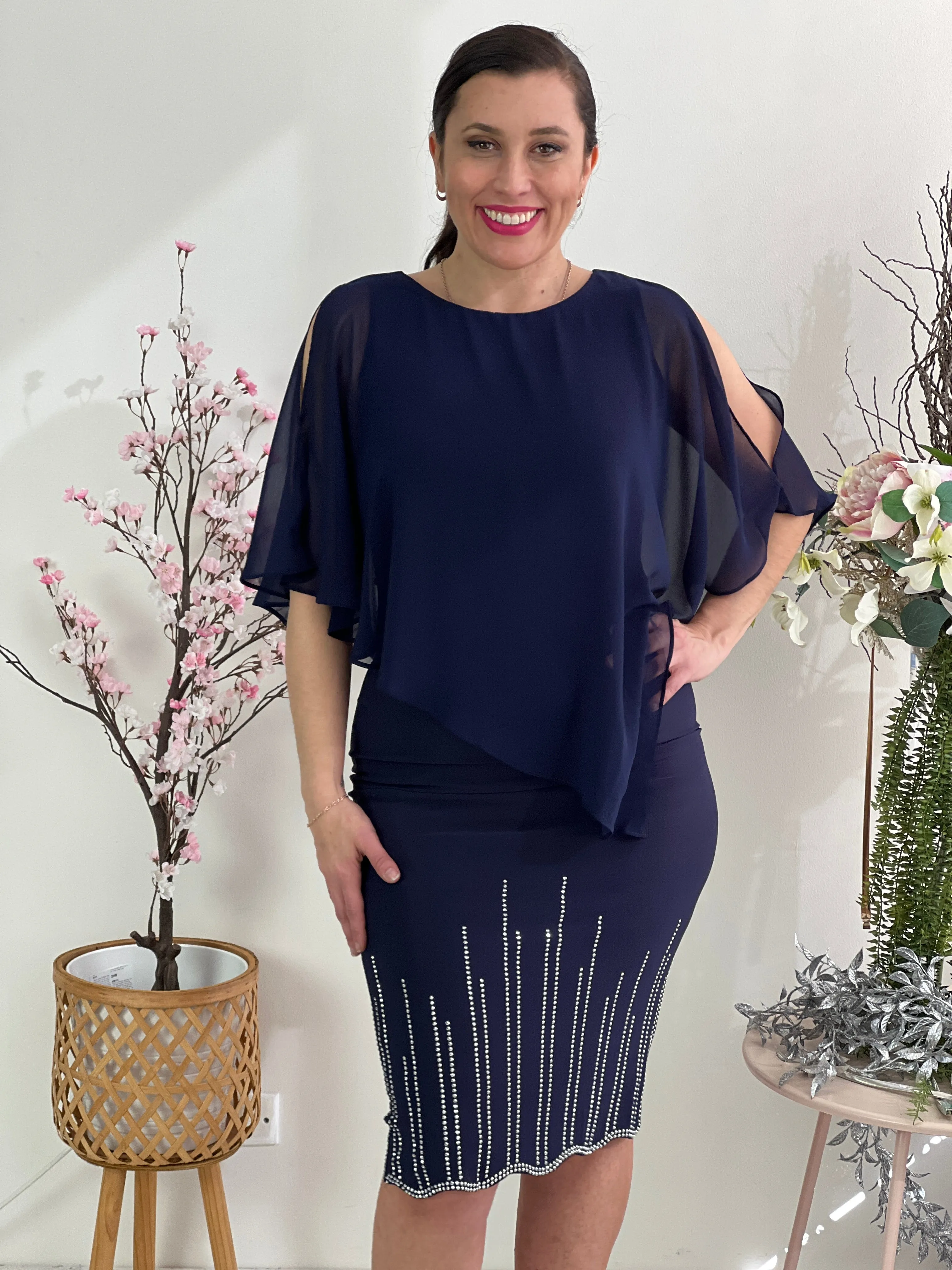 Nelly Navy Diamond Evening Dress