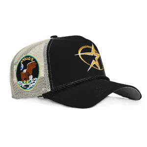 New Era 9Forty A-Frame Corduroy Rope Houston Astros Apollo 11 Patch Snapback Trucker BP Hat - Black, Stone