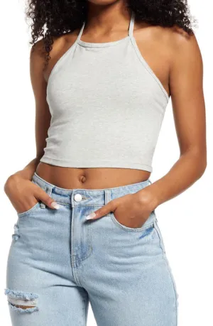 New Nordstrom BP Womens Halter Crop top pull over style with tie at neck! Grey, Sz S!