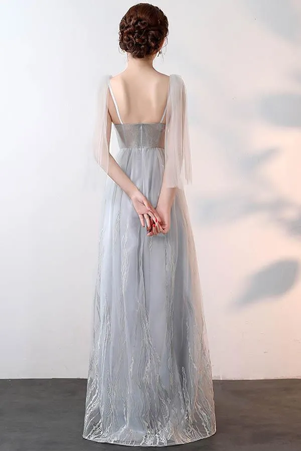 New Style A-line V Neck Tulle Prom Dresses With Applique PG627