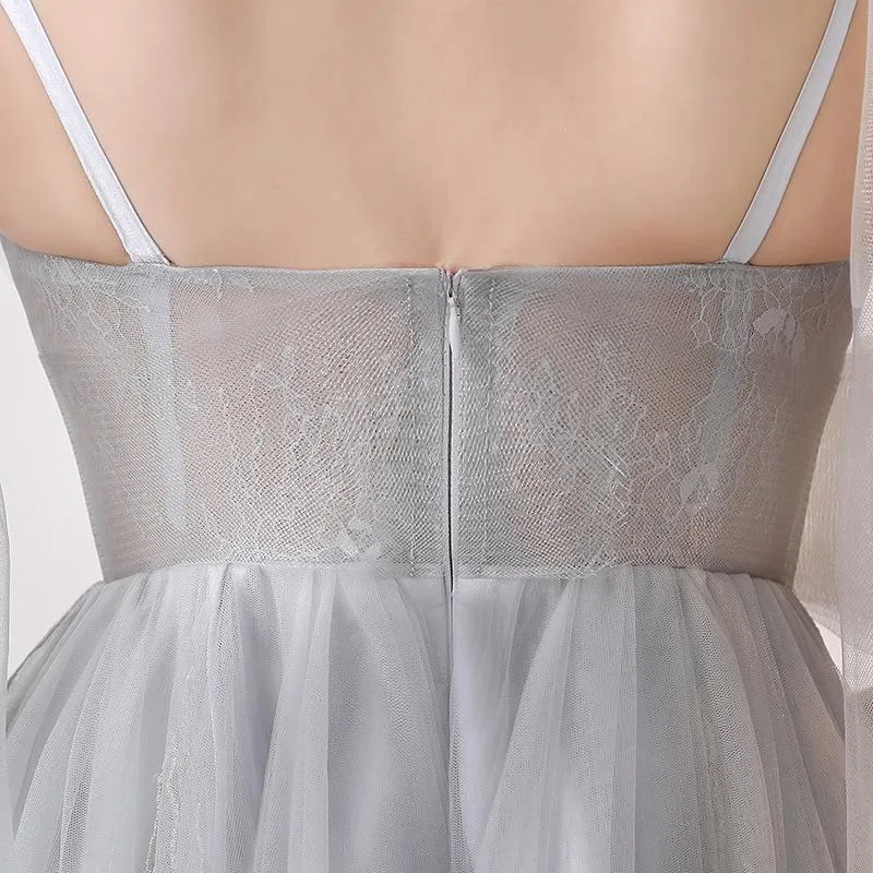 New Style A-line V Neck Tulle Prom Dresses With Applique PG627
