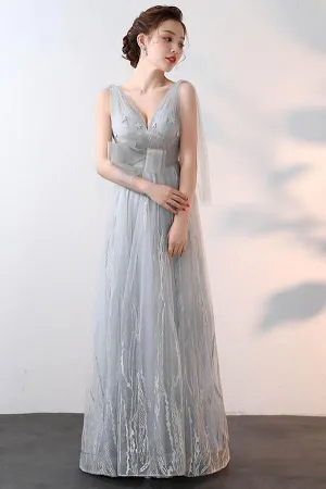 New Style A-line V Neck Tulle Prom Dresses With Applique PG627