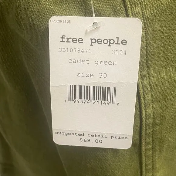 NWT Free People We the Free VIRGO cadet green corduroy mini skirt size 30 zip up