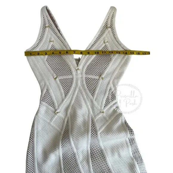 NWT Herve Leger White Gown Mesh Paneled Ivory Nude Bridal Wedding Evening small