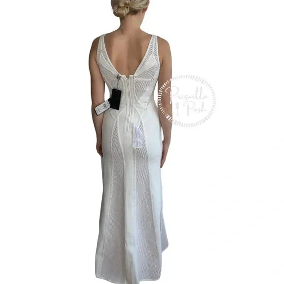 NWT Herve Leger White Gown Mesh Paneled Ivory Nude Bridal Wedding Evening small