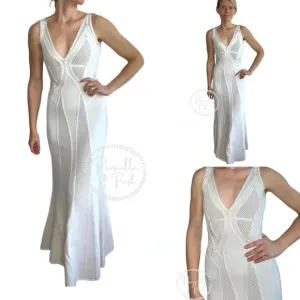 NWT Herve Leger White Gown Mesh Paneled Ivory Nude Bridal Wedding Evening small
