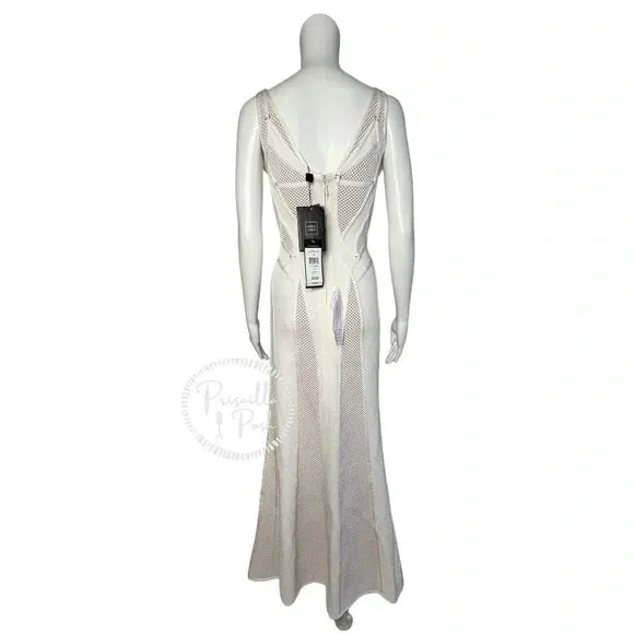 NWT Herve Leger White Gown Mesh Paneled Ivory Nude Bridal Wedding Evening small