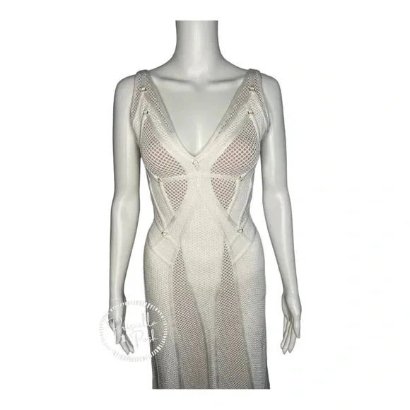 NWT Herve Leger White Gown Mesh Paneled Ivory Nude Bridal Wedding Evening small
