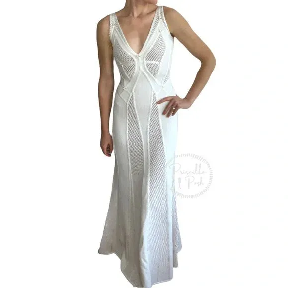 NWT Herve Leger White Gown Mesh Paneled Ivory Nude Bridal Wedding Evening small