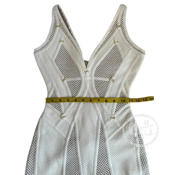 NWT Herve Leger White Gown Mesh Paneled Ivory Nude Bridal Wedding Evening small