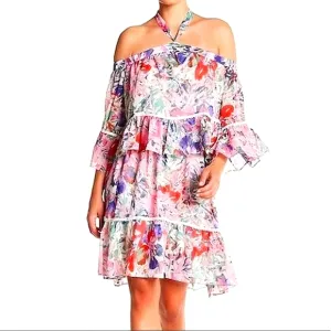 NWT Rachel Roy Floral Halter Pink Multi Colored Cold Shoulder Dress Size…