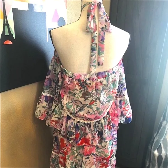NWT Rachel Roy Floral Halter Pink Multi Colored Cold Shoulder Dress Size…