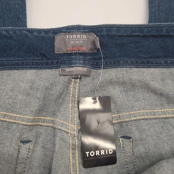 NWT Torrid  Flare Distressed Jeans Plus 30   Blue Wash Bootcut Stretch Mid Rise