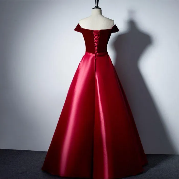 Off The Shoulder A-line Simple Long Prom Dresses Evening Dresses PG489